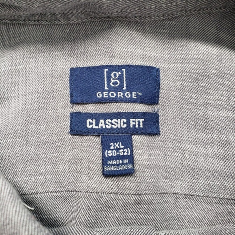 George Button Down Shirt Mens 2XL 50-52 Grey Classic Fit Short Sleeve Casual Dad - Picture 2 of 16